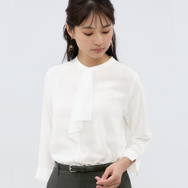 アンカーウーマン(ANCHOR WOMAN)の【7分袖／通勤】フリルタイブラウス シャツ・ブラウス