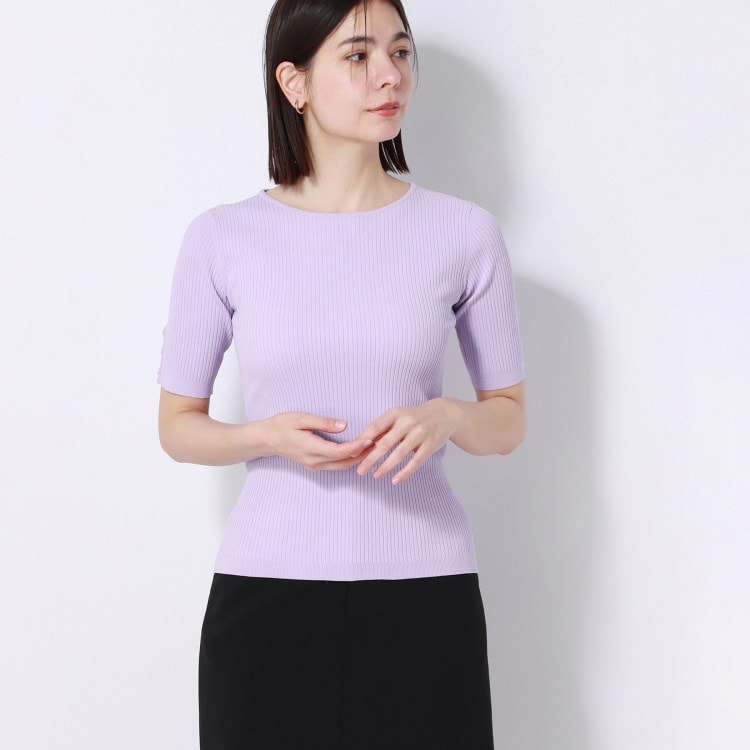 アンカーウーマン(ANCHOR WOMAN)の【洗える】ストレッチレーヨン 5分袖リブニット カットソー