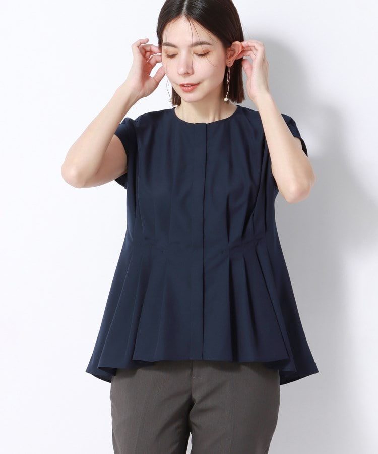 アンカーウーマン(ANCHOR WOMAN)の【洗える】ソフトクロス タックブラウス ネイビー(094)