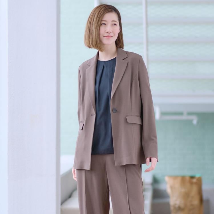 アンカーウーマン(ANCHOR WOMAN)の【接触冷感・UVカット・2点セット】テーラードジャケット＆ワイドパンツ テーラードジャケット