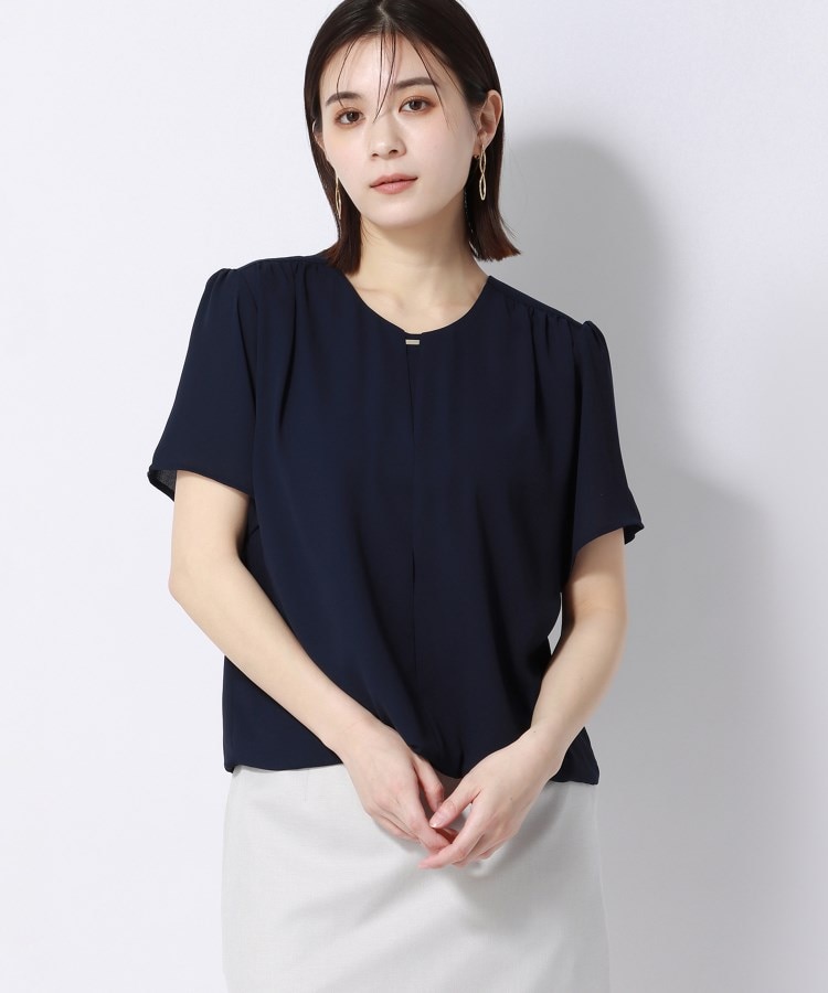 アンカーウーマン(ANCHOR WOMAN)の【洗える】シフォンジョーゼット プルオーバーブラウス ネイビー(094)