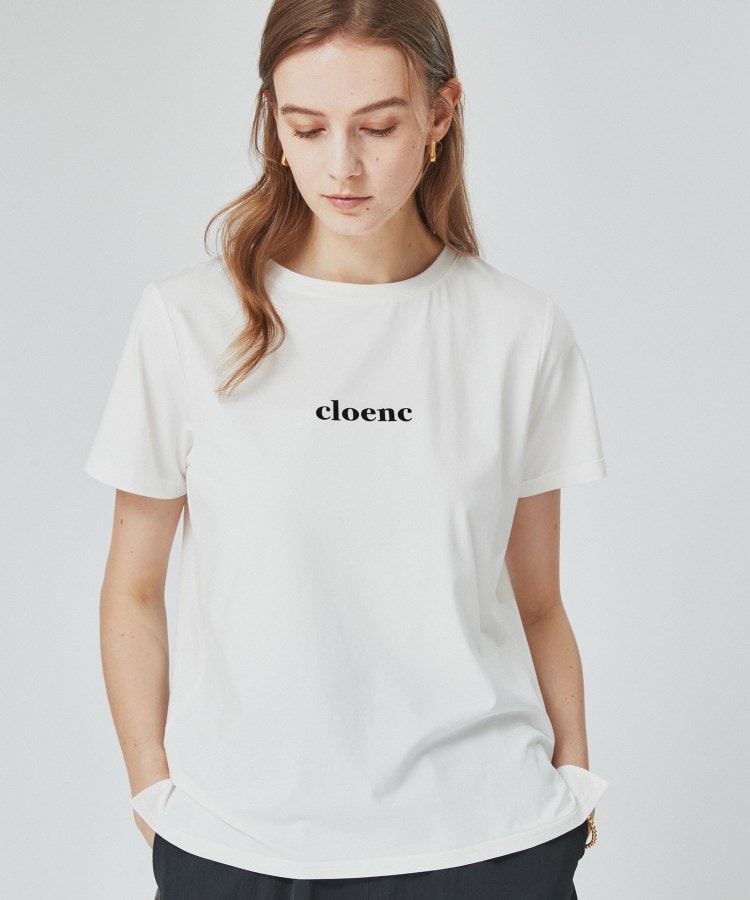 クロエンス(cloenc)のロゴ入りストレッチTシャツ ホワイト(001)