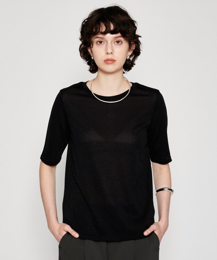 クロエンス(cloenc)の【手洗い可】シアーラメTシャツ ブラック(019)