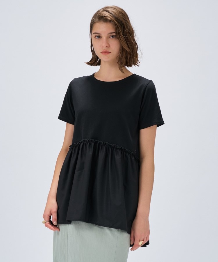 クロエンス(cloenc)の【マシンウォッシュ】ドッキングチュニックTシャツ ブラック(019)