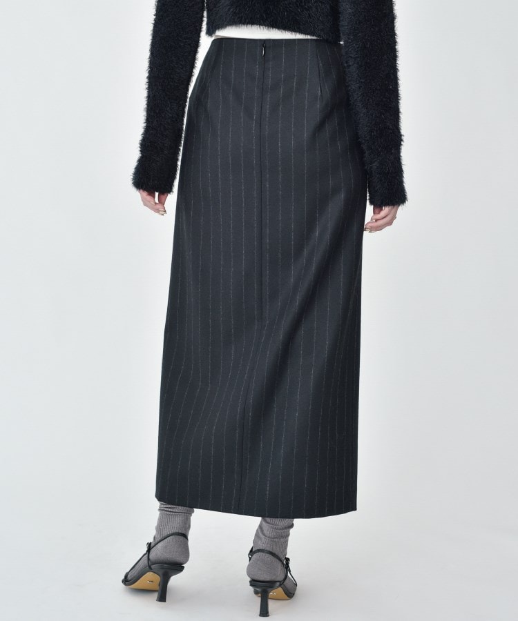 CODE A | wool stripe slit long skirt
