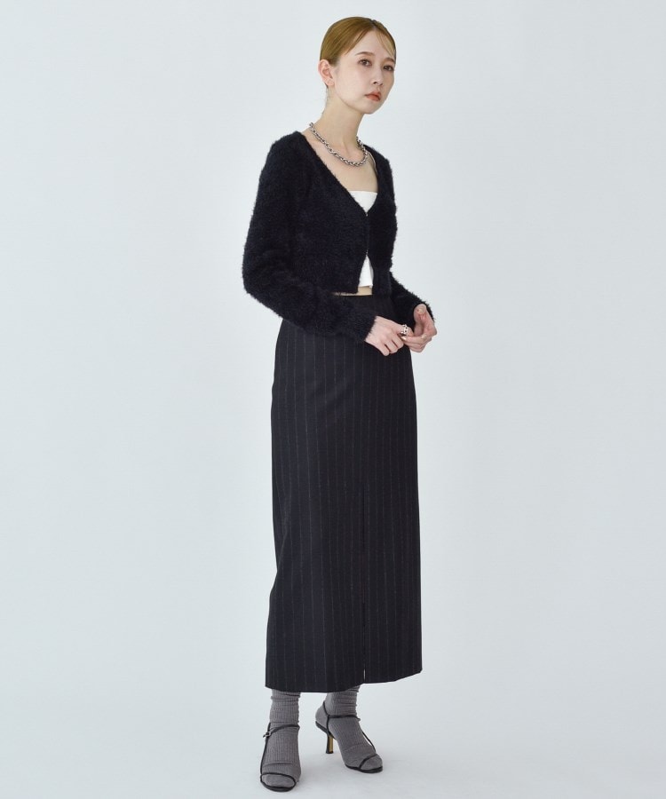 CODE A | wool stripe slit long skirt