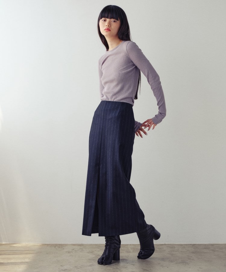 コードエー(CODE A)のCODE A ｜ wool stripe slit long skirt8
