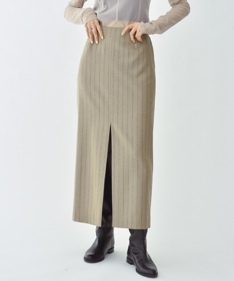 コードエー(CODE A)のCODE A ｜ wool stripe slit long skirt サンドベージュ(053)