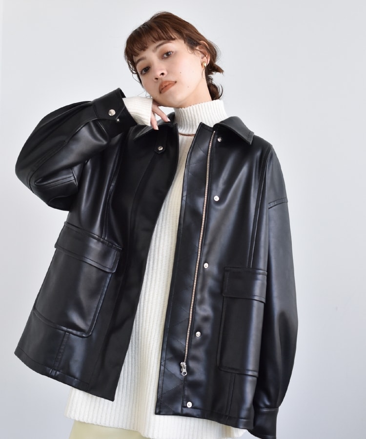 コードエー(CODE A)のCODE A ｜ faux leather blouson ブラック(019)