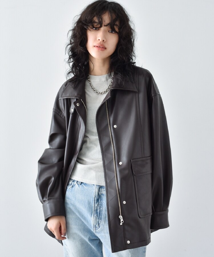 コードエー(CODE A)のCODE A ｜ faux leather blouson ダークブラウン(043)