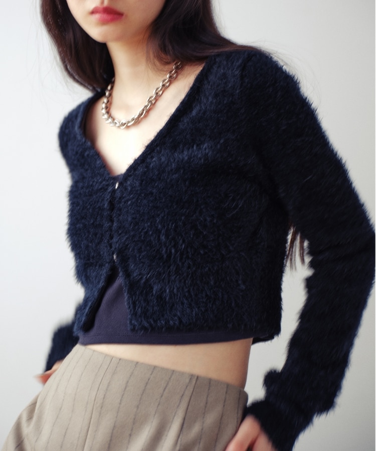 コードエー(CODE A)のCODE A ｜ shaggy cropped cardigan ブラック(019)