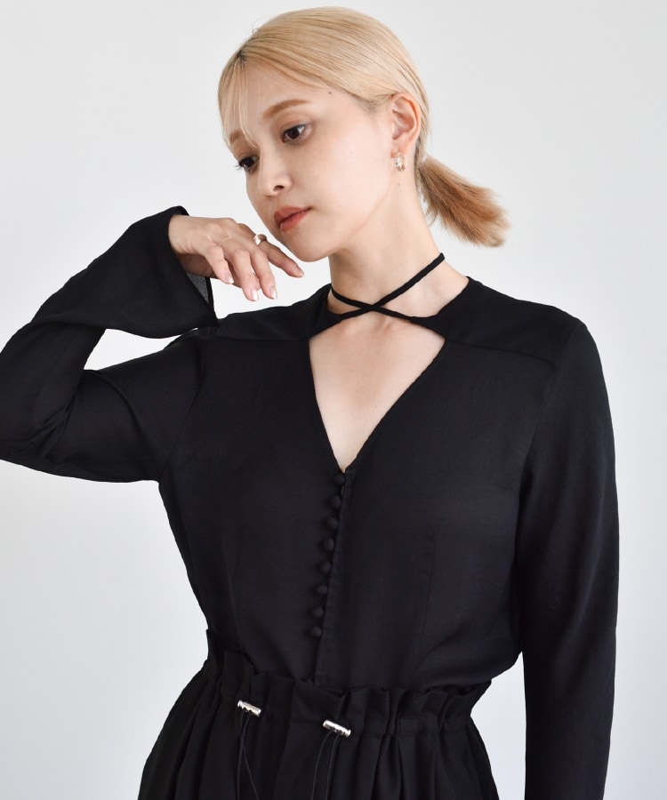 コードエー(CODE A)のCODE A ｜ front ribbon blouse ブラック(019)