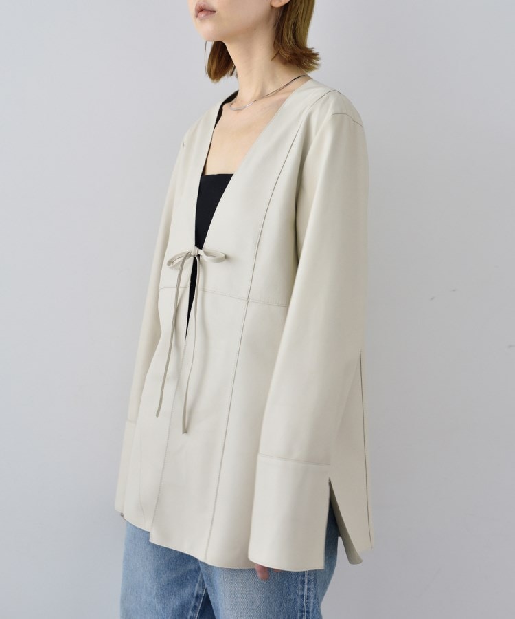 CODE A|front ribbon leather jacket(ノーカラージャケット CODE A|front ribbon leather jacket(ノーカラージャケット