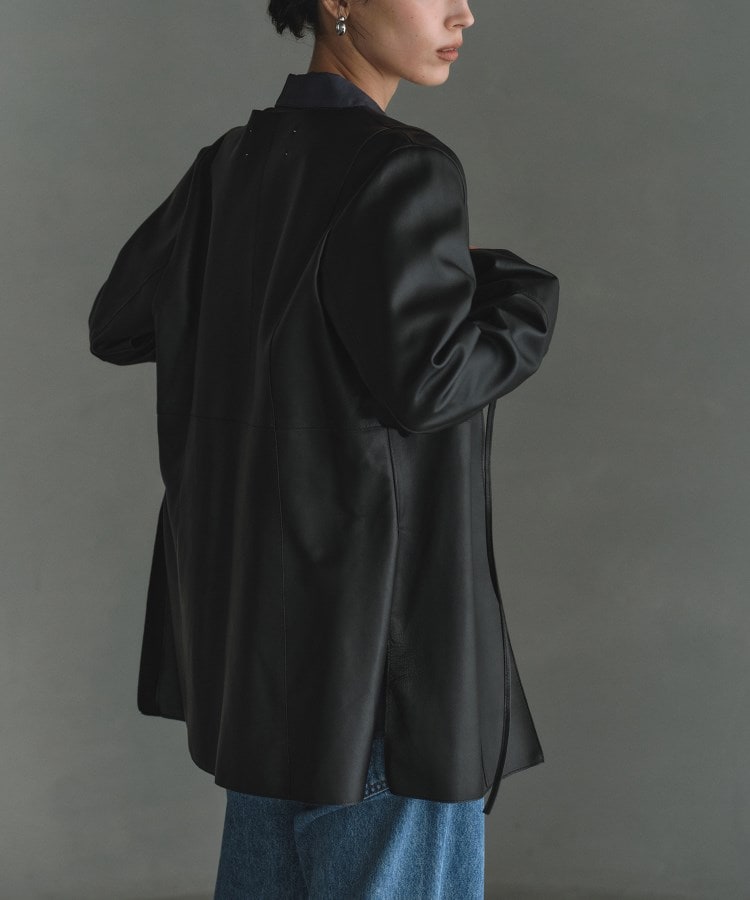 CODE A|front ribbon leather jacket(ノーカラージャケット CODE A|front ribbon leather jacket(ノーカラージャケット