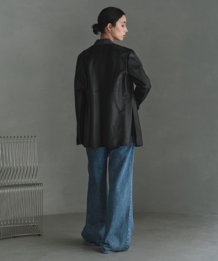 front ribbon leather jacket(ノーカラージャケット) | CODE A front ribbon leather jacket(ノーカラージャケット) | CODE A