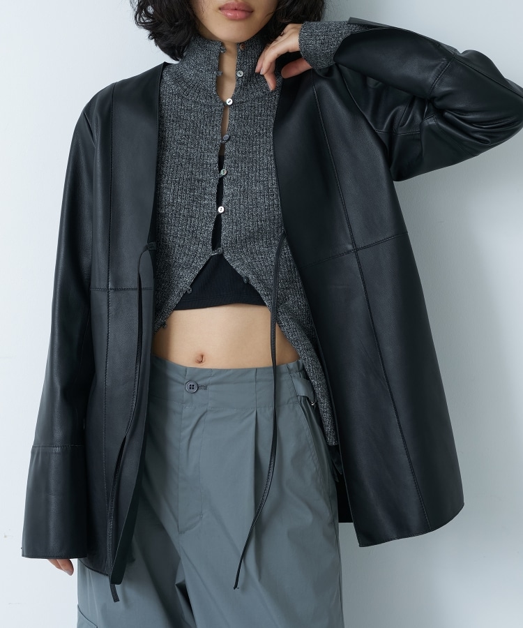 CODE A|front ribbon leather jacket(ノーカラージャケット CODE A|front ribbon leather jacket(ノーカラージャケット