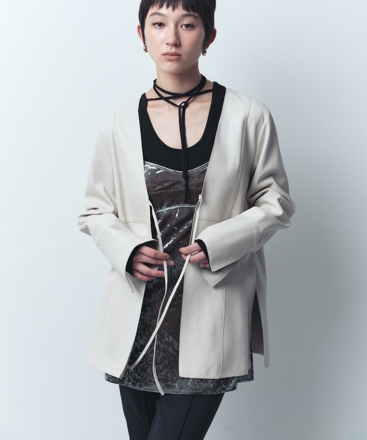 CODE A|front ribbon leather jacket(ノーカラージャケット CODE A|front ribbon leather jacket(ノーカラージャケット