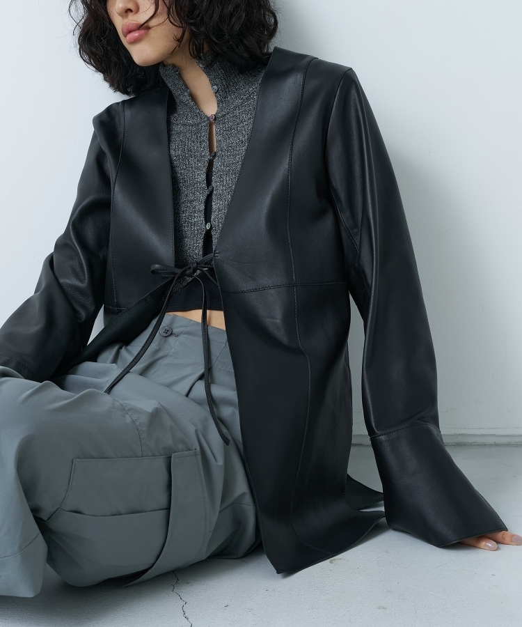 CODE A|front ribbon leather jacket(ノーカラージャケット CODE A|front ribbon leather jacket(ノーカラージャケット