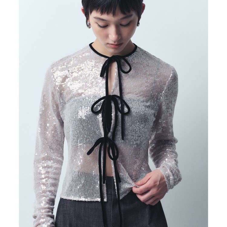 コードエー(CODE A)のSequinned ribbon blouse シャツ・ブラウス