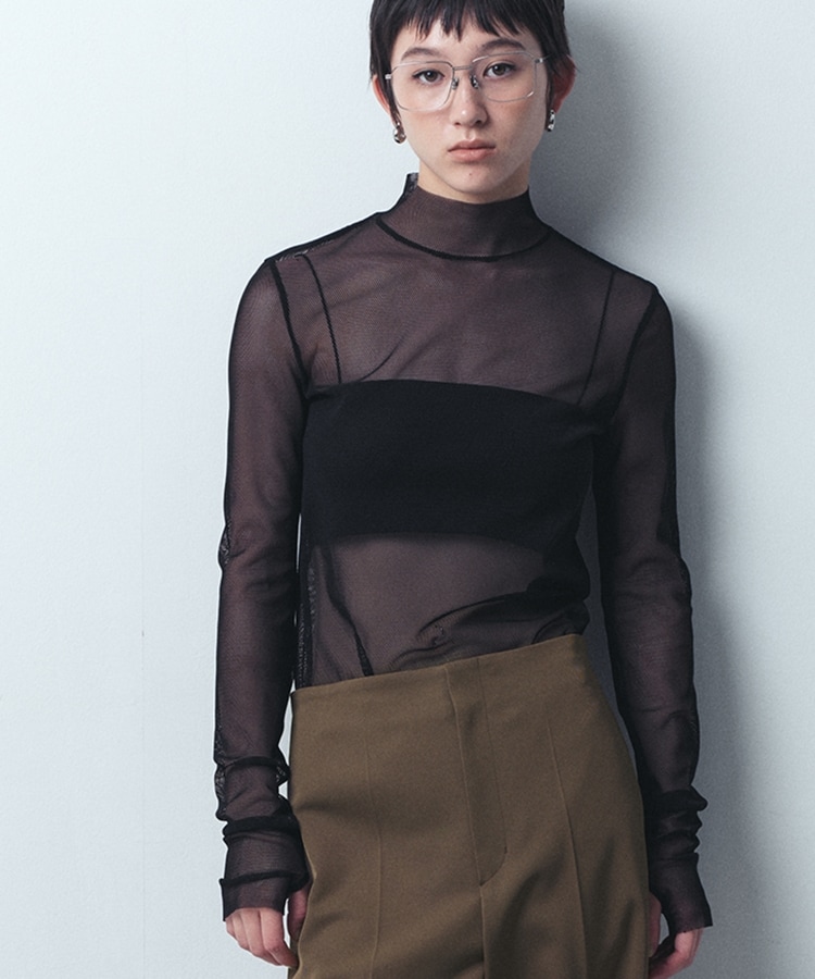 コードエー(CODE A)のmesh sheer tops ブラック(019)