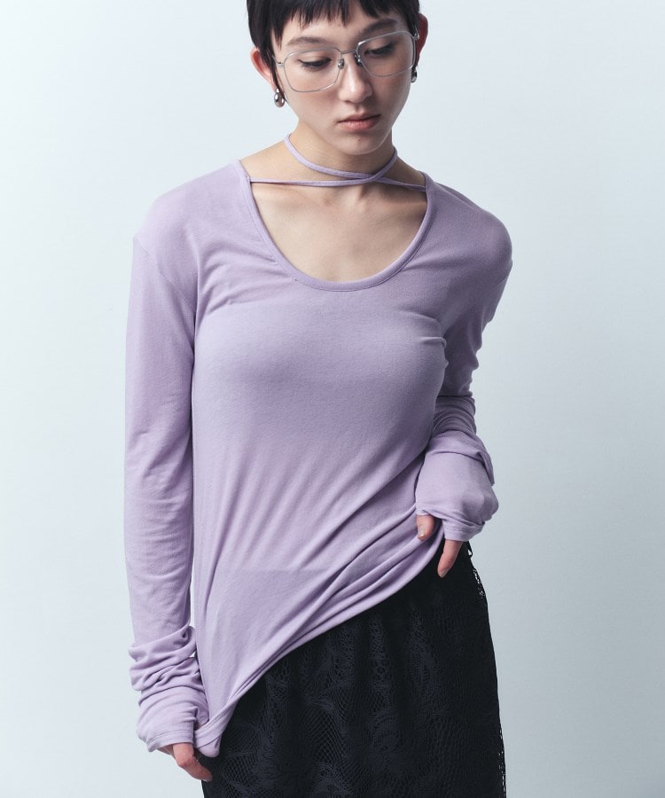 コードエー(CODE A)のfront ribbon jersey tops ラベンダー(080)