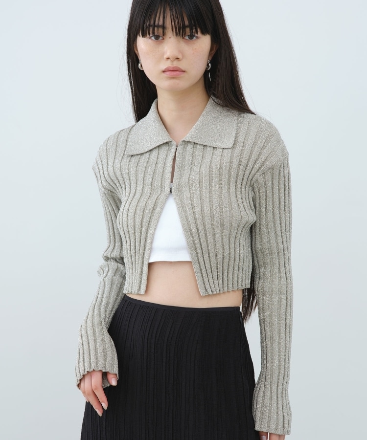 コードエー(CODE A)のlame knit cardigan シルバー(006)