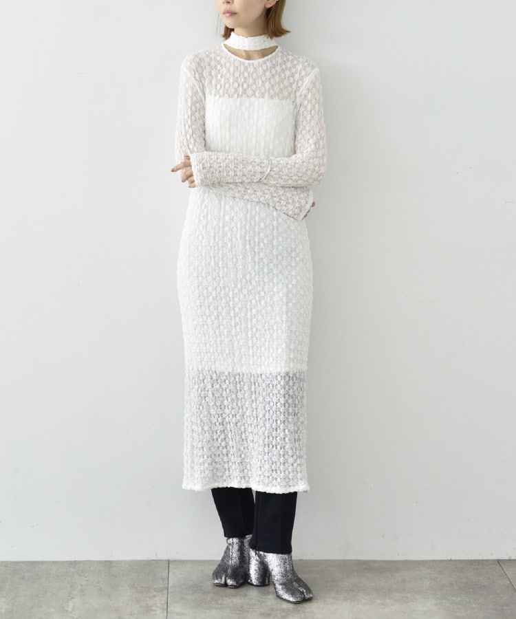 コードエー(CODE A)のCODE A｜shrink lace dress ホワイト(001)