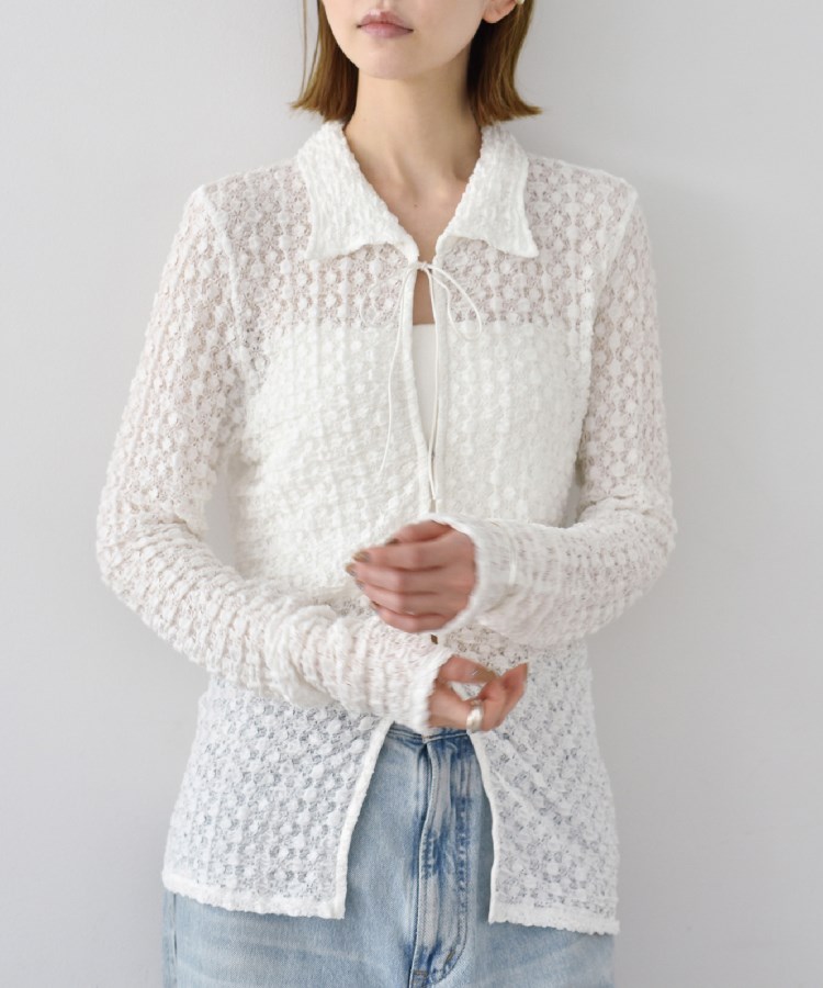 コードエー(CODE A)のCODE A｜shrink lace blouse ホワイト(001)