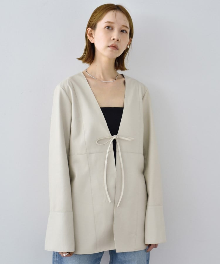 コードエー(CODE A)のCODE A｜front ribbon leather jacket オフホワイト(003)