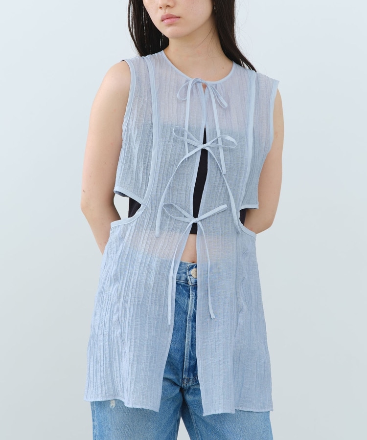 コードエー(CODE A)のCODE A｜sheer ribbon design blouse ブルー(091)