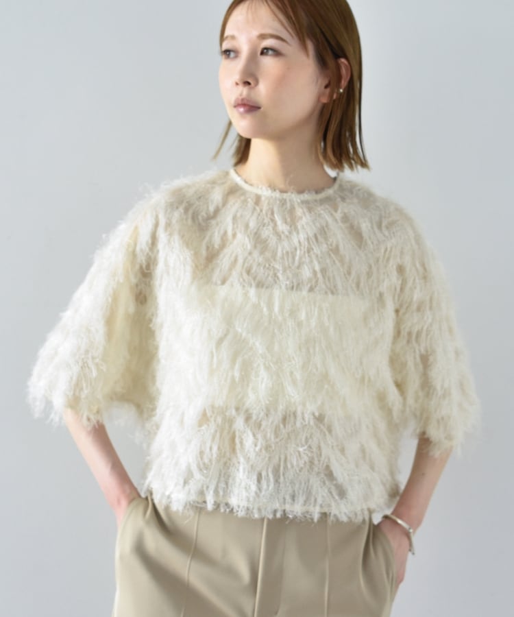 コードエー(CODE A)のCODE A｜feather jacquard back open blouse1