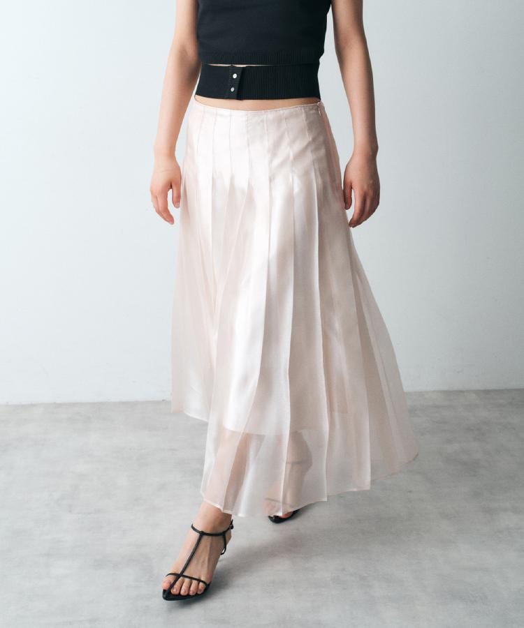 shiny sheer pleated skirt(マキシ・ロングスカート) | CODE A shiny sheer pleated skirt(マキシ・ロングスカート) | CODE A