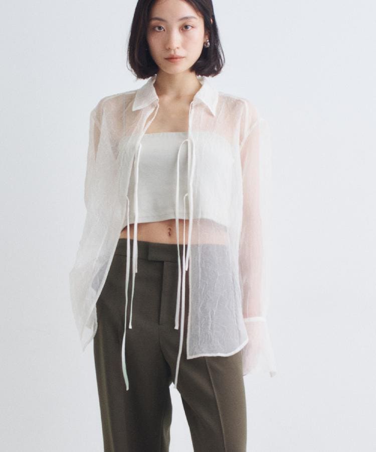 コードエー(CODE A)のsheer washer ribbon blouse ホワイト(001)