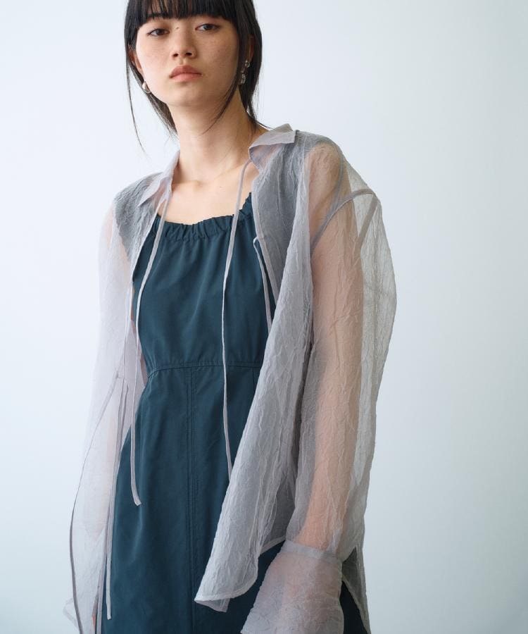 コードエー(CODE A)のsheer washer ribbon blouse ライトグレー(011)