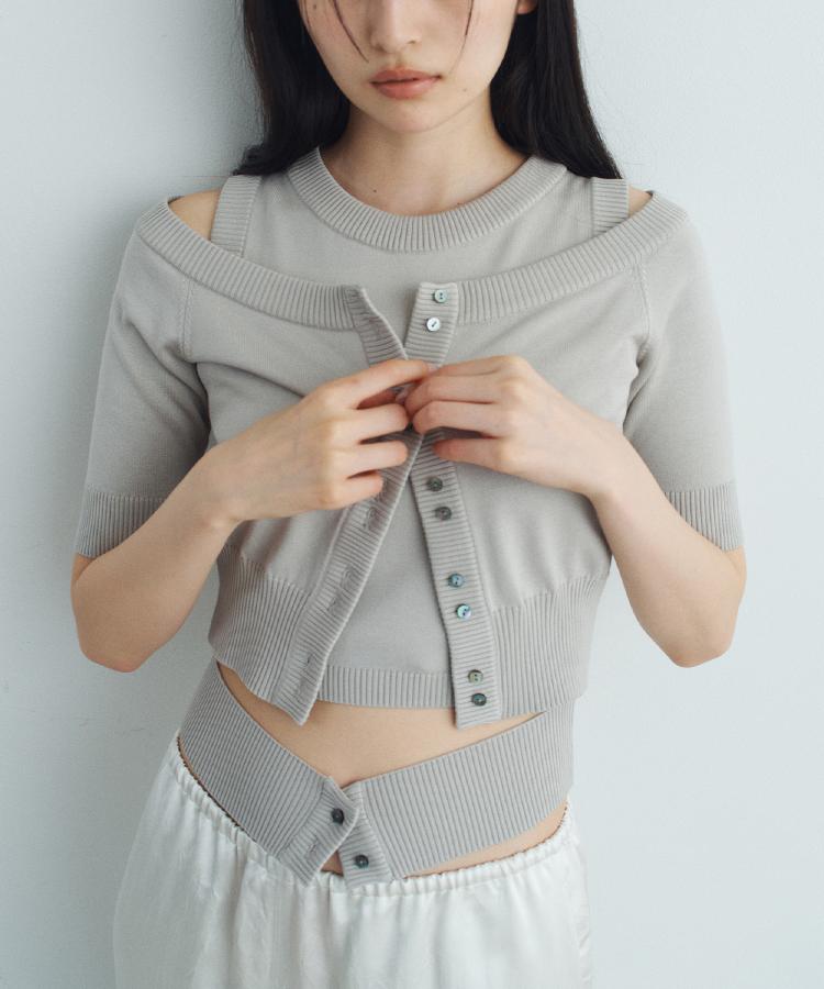 コードエー(CODE A)のdesign knit short cardigan ライトグレー(011)
