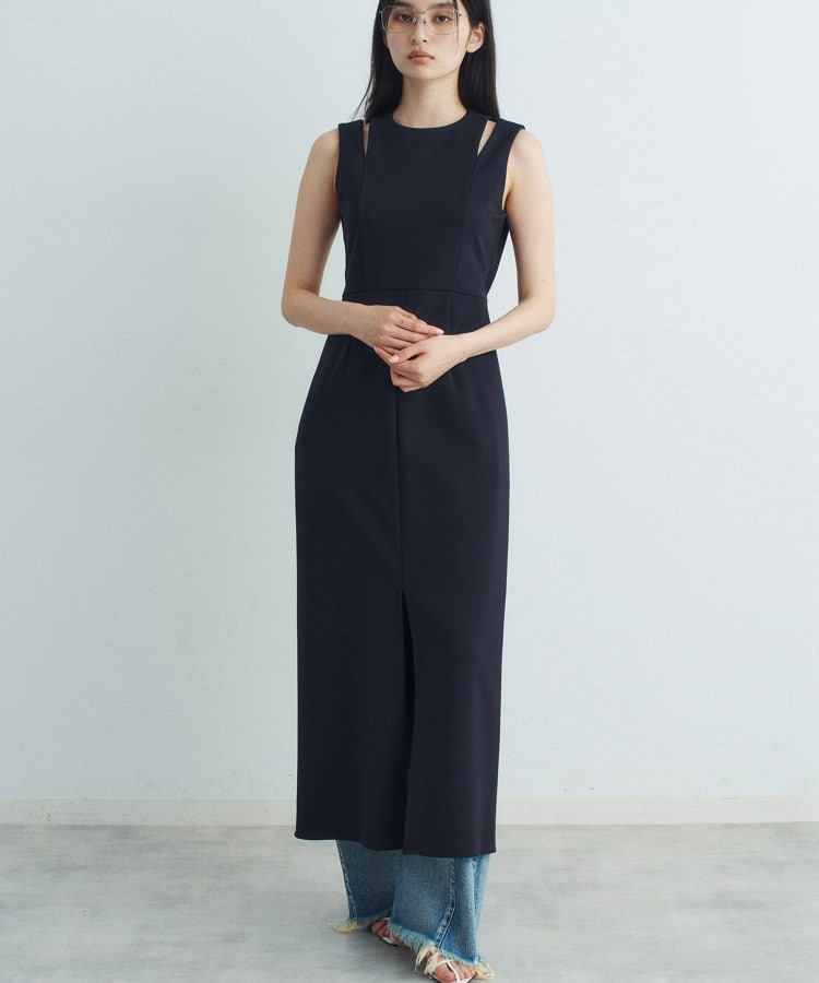 コードエー(CODE A)のslit jersey dress ブラック(019)