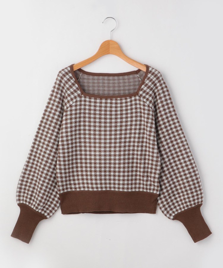 オフプライスストア(ウィメン)(OFF PRICE STORE(Women))のCHILLE スクエアネックチェック柄ニット モカブラウン(042)