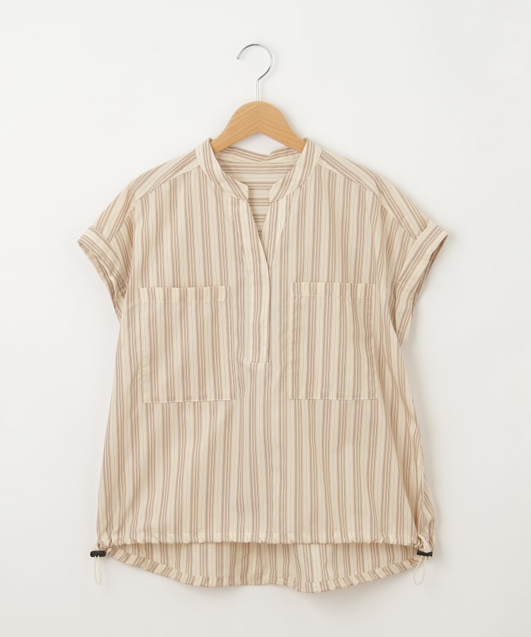 オフプライスストア(ウィメン)(OFF PRICE STORE(Women))のinnowave（イノウェーブ） 裾ドロスト隠しボタンストライプシャツ【SALE/カジュアル/デイリー/トレンド/きれいめカジュアル/ルーズシルエット/ゆったり】 オレンジ(062)