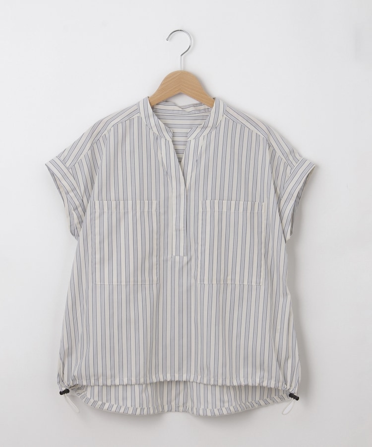 オフプライスストア(ウィメン)(OFF PRICE STORE(Women))のinnowave（イノウェーブ） 裾ドロスト隠しボタンストライプシャツ【SALE/カジュアル/デイリー/トレンド/きれいめカジュアル/ルーズシルエット/ゆったり】 ブルー(092)