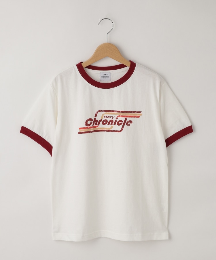 オフプライスストア(ウィメン)(OFF PRICE STORE(Women))のcoen(コーエン)　ヴィンテージライクロゴプリントリンガーTシャツ　【洗える/SALE】 レッド(062)