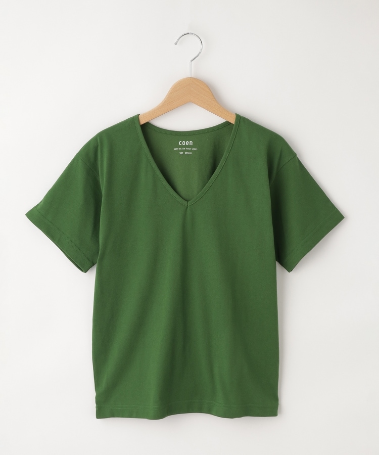 オフプライスストア(ウィメン)(OFF PRICE STORE(Women))のcoen（コーエン） USAコットンプレーティングVネックTシャツ グリーン(050)