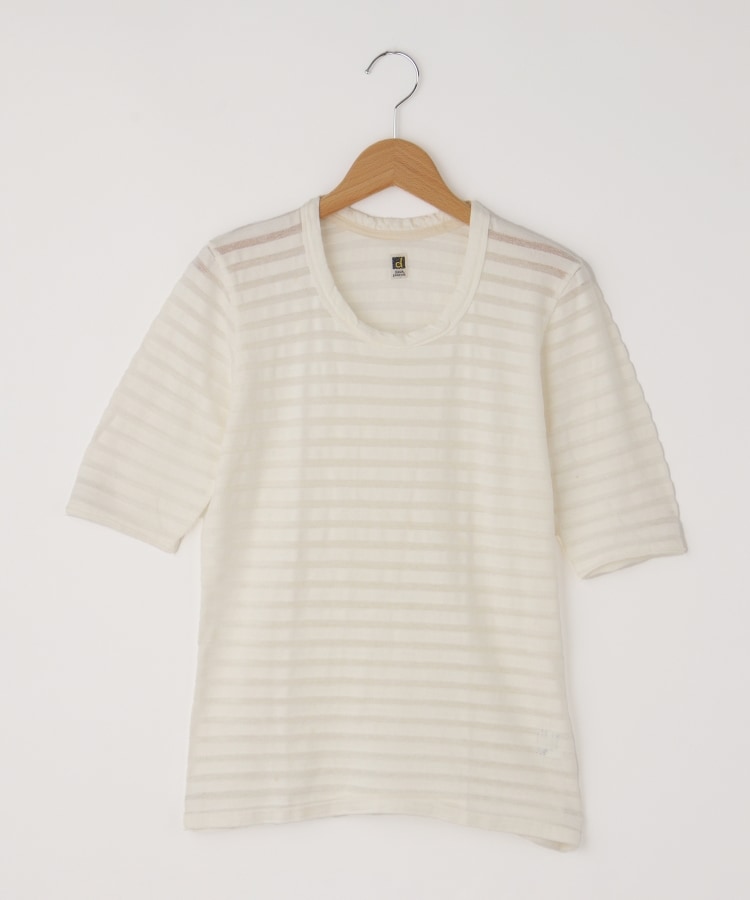 オフプライスストア(ウィメン)(OFF PRICE STORE(Women))のDANA（ダナ） コットン透かしボーダー5分袖カットソー ホワイト(001)