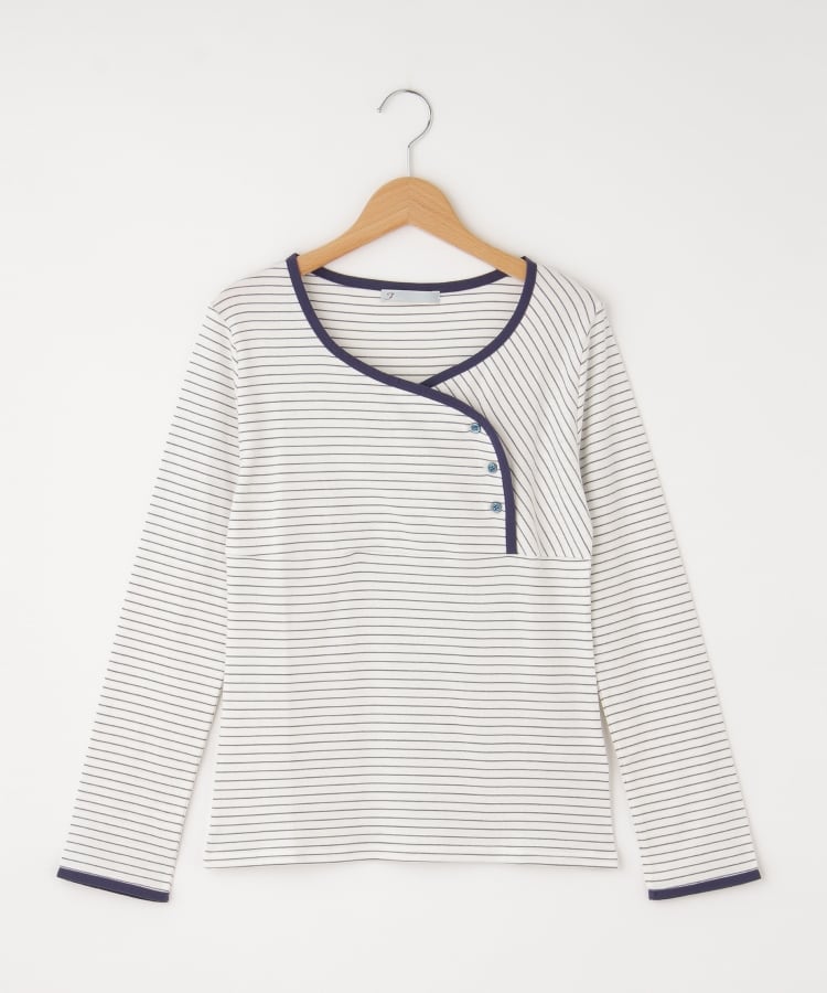 オフプライスストア(ウィメン)(OFF PRICE STORE(Women))のFaneuil（ファヌル） 前ボタンボーダーカットソー ネイビー(095)