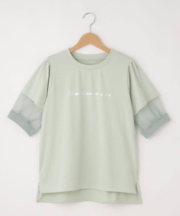 オフプライスストア(ウィメン)(OFF PRICE STORE(Women))のinnowave（イノウェーブ） ロゴ入りチュール袖カットソー ミントグリーン(021)