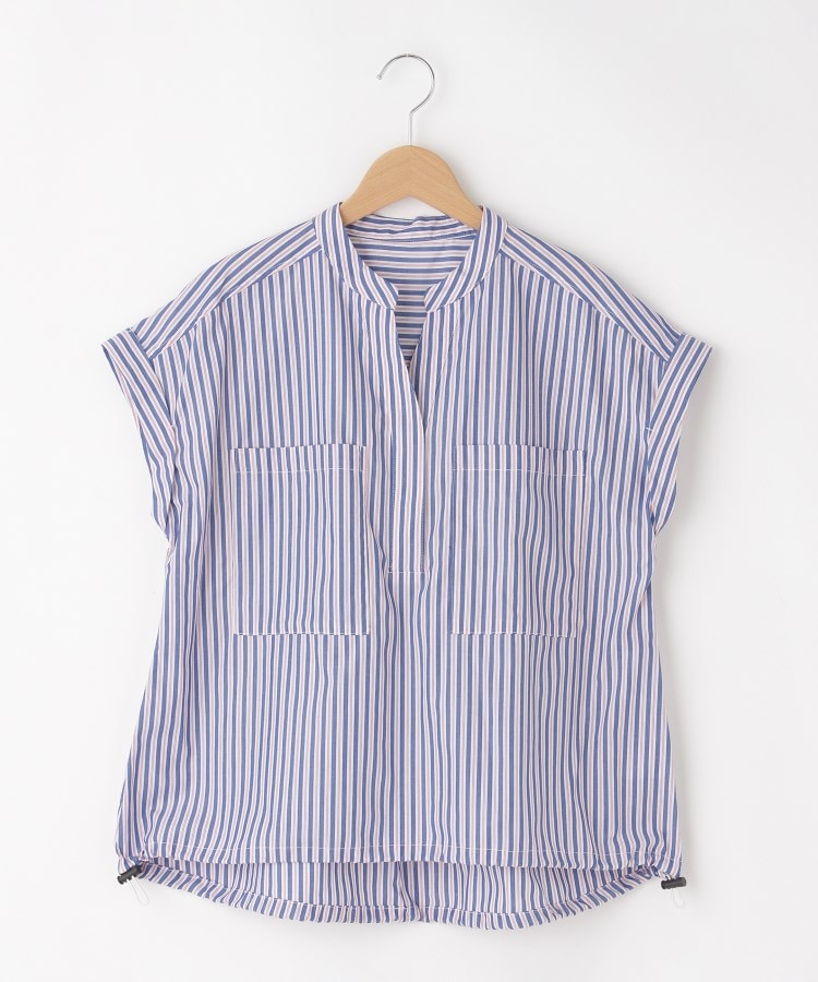 オフプライスストア(ウィメン)(OFF PRICE STORE(Women))のinnowave（イノウェーブ） 裾ドロスト ストライプフレンチスリーブブラウス【SALE/セール/カジュアル/デイリー/トレンド/きれいめカジュアル/ゆったり】 ブルー(192)