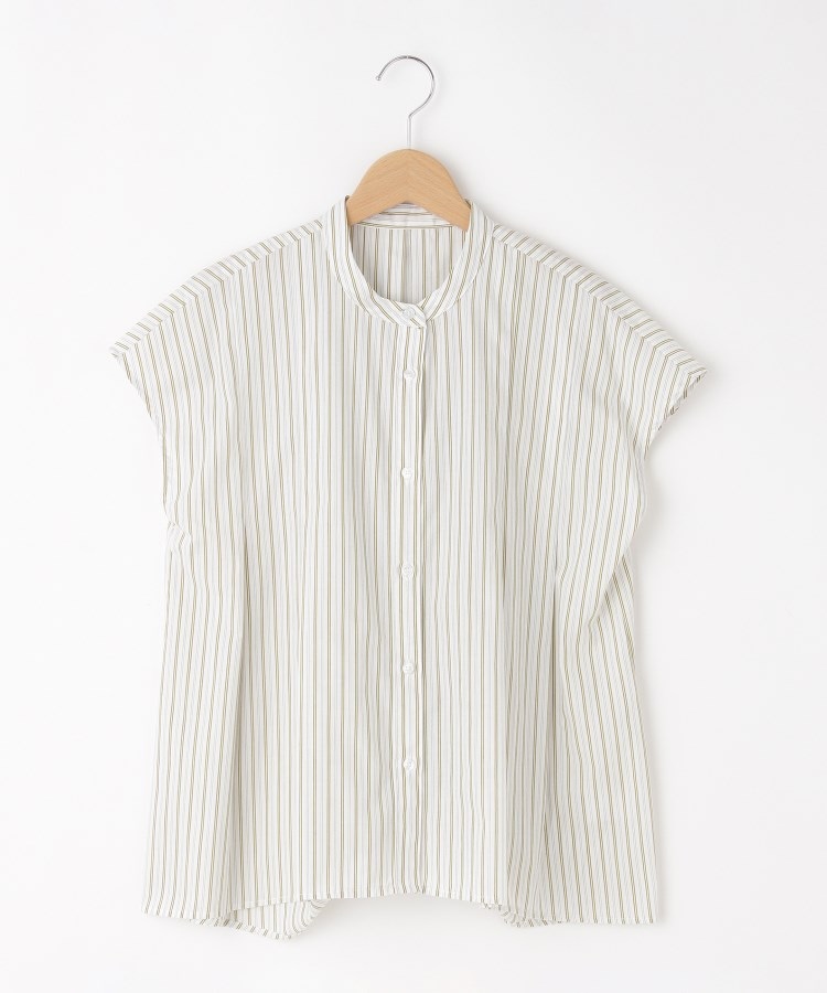 オフプライスストア(ウィメン)(OFF PRICE STORE(Women))のinnowave（イノウェーブ） バンドカラー ストライプフレンチスリーブブラウス【SALE/セール/カジュアル/デイリー/トレンド/きれいめカジュアル/ゆったり】2