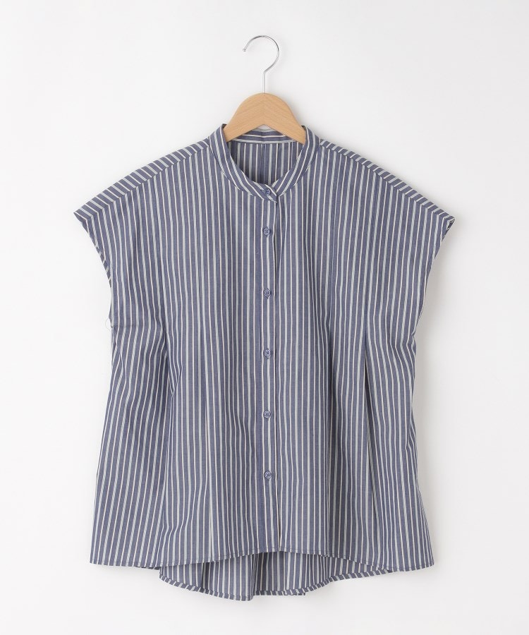 オフプライスストア(ウィメン)(OFF PRICE STORE(Women))のinnowave（イノウェーブ） バンドカラー ストライプフレンチスリーブブラウス【SALE/セール/カジュアル/デイリー/トレンド/きれいめカジュアル/ゆったり】 ネイビー(127)
