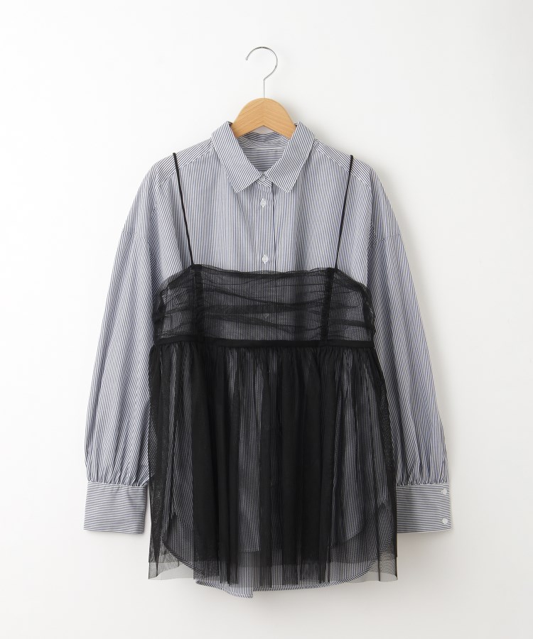 オフプライスストア(ウィメン)(OFF PRICE STORE(Women))のinnowave（イノウェーブ） チュールトップス＆シャツレイヤードセット【SALE/セール/カジュアル/デイリー/トレンド/きれいめカジュアル】 サックスブルー(090)