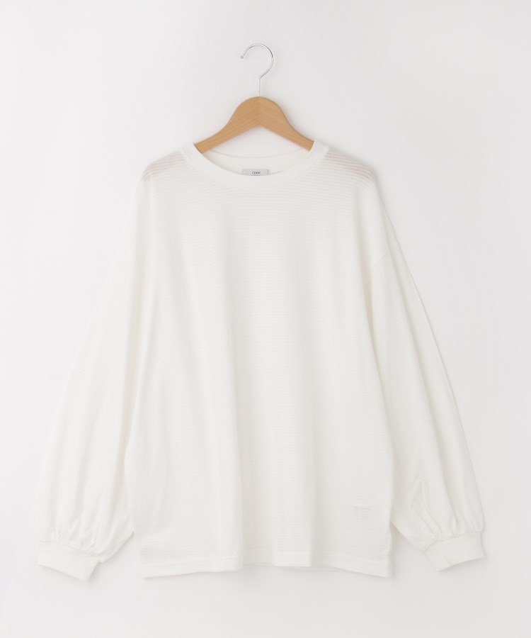 オフプライスストア(ウィメン)(OFF PRICE STORE(Women))のcoen（コーエン） シアーボーダーレイヤーロングスリーブTシャツ【SALE/セール/カジュアル/デイリー/トレンド/ゆったり】 オフホワイト(003)