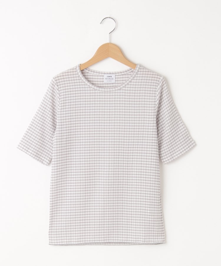 オフプライスストア(ウィメン)(OFF PRICE STORE(Women))のcoen（コーエン） 楊柳ボーダーTシャツ【SALE/セール/カジュアル/デイリー/トレンド/きれいめカジュアル】 ライトグレー(011)